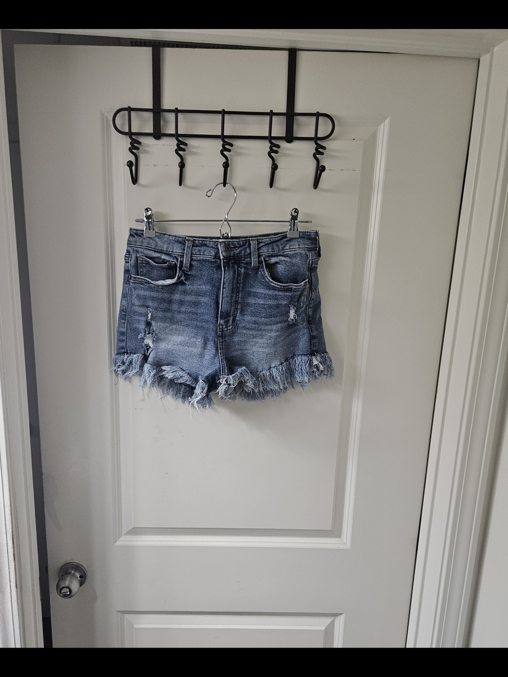 Celebrity Pink Light Blue Distressed Denim Shorts